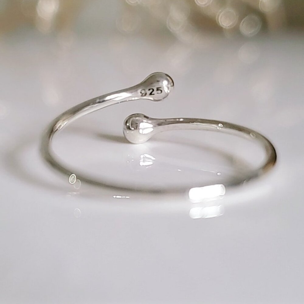 Sterling Silver Dainty Ball Ring, Tiny Wraparound Ring, 925 Minimalist Ring, - Picture 9 of 11
